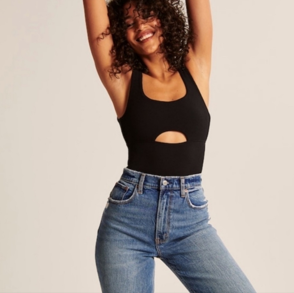 ISO Abercrombie black seamless cutout tank bodysuit small